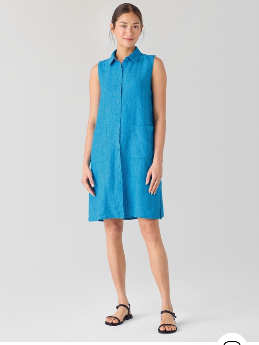 Eileen Fisher Washed Organic Linen Délavé Sleeveless Shirtdress, Oahu Blue, S